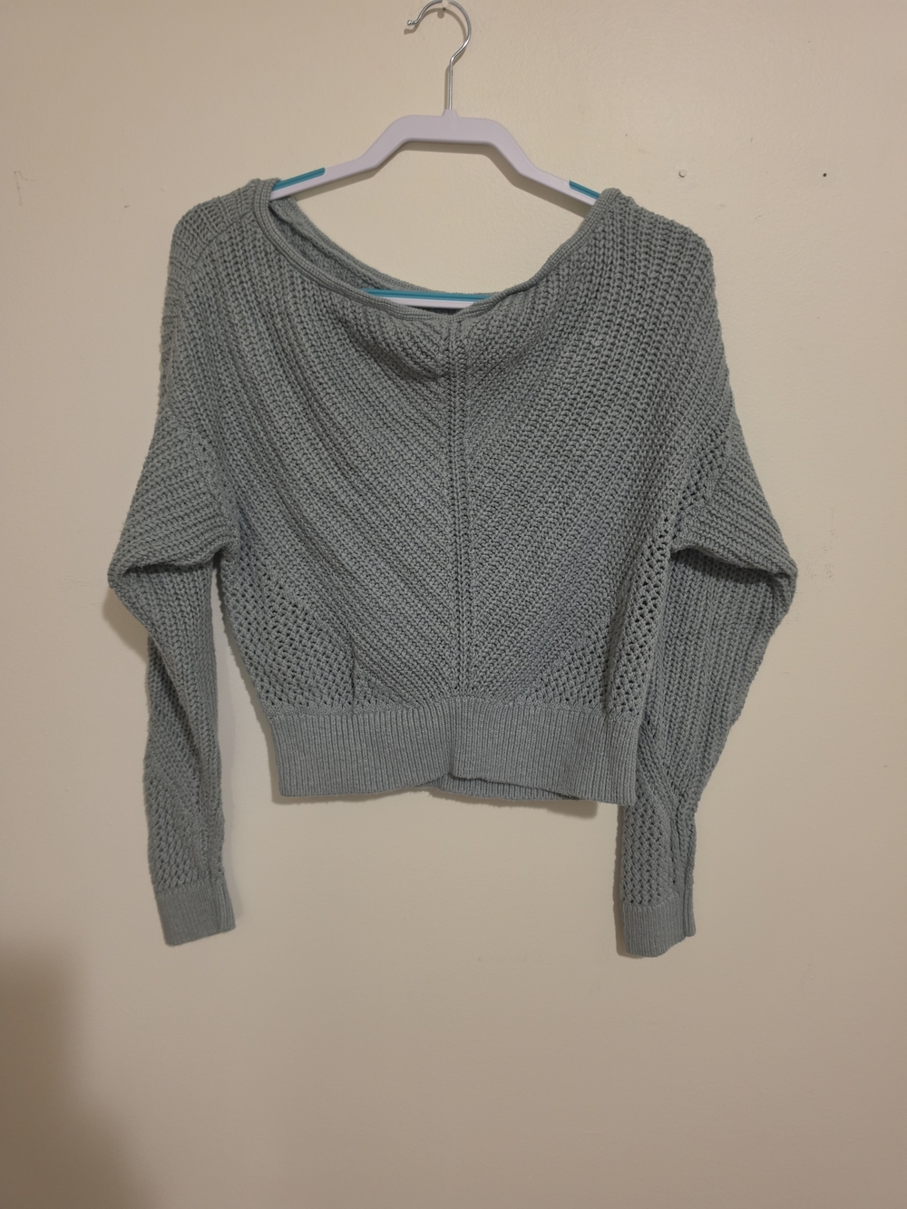 Abercrombie &‎ Fitch Dusty Blue Off-the-Shoulder Knit Sweater